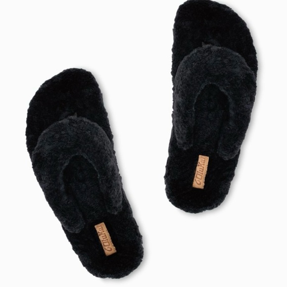 OluKai Kipea Heu Genuine Shearling Black Sandal/Slippers Women’s Size 8 NWOT - Picture 2 of 7